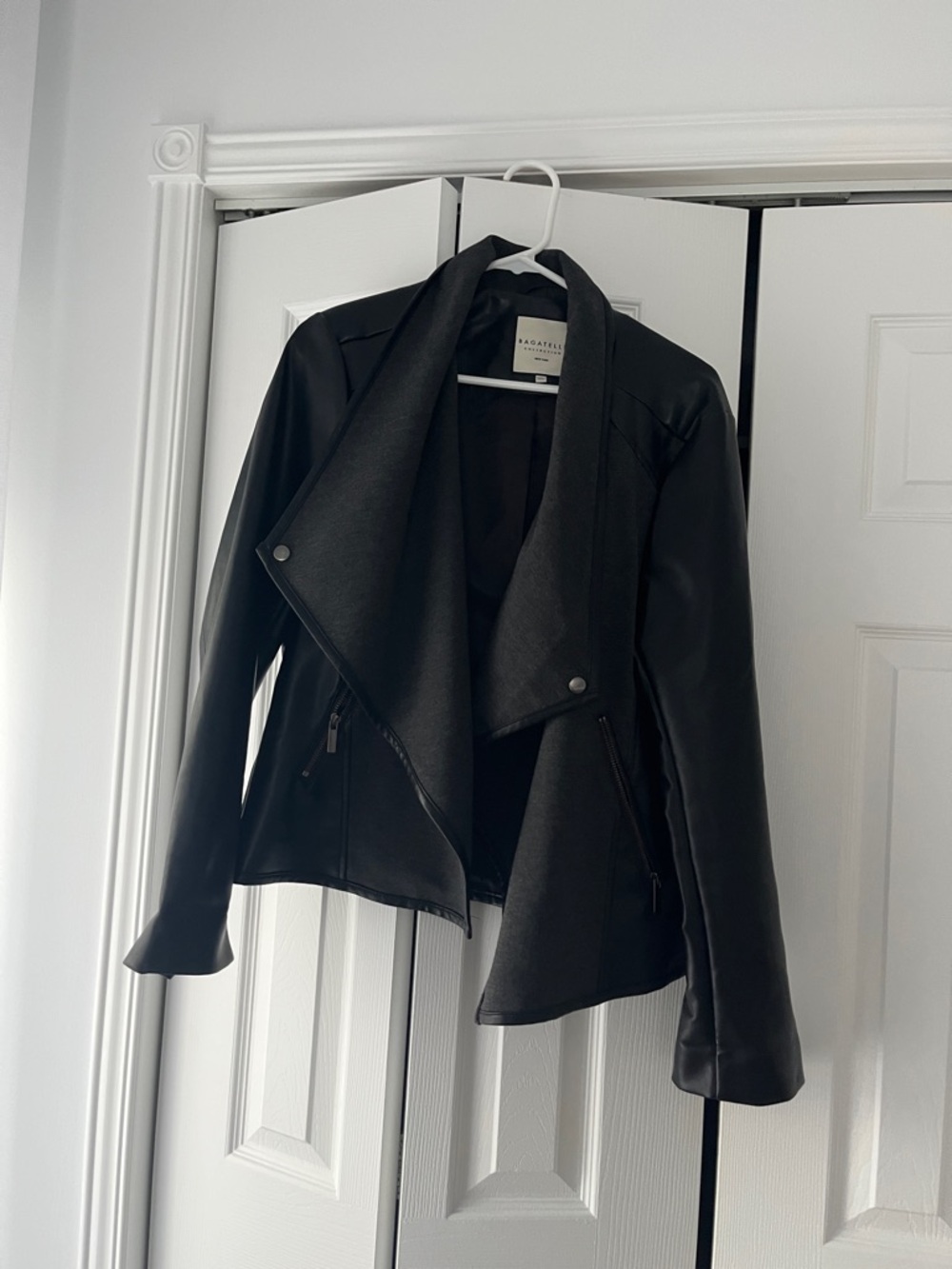 Bagatelle Women's Black Faux-Leather Drape Jacket